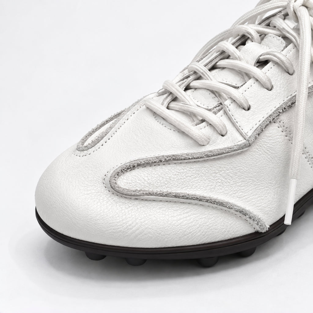 The Dual Stride White Suede Retro Sneakers