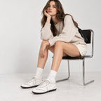 The Dual Stride White Suede Retro Sneakers