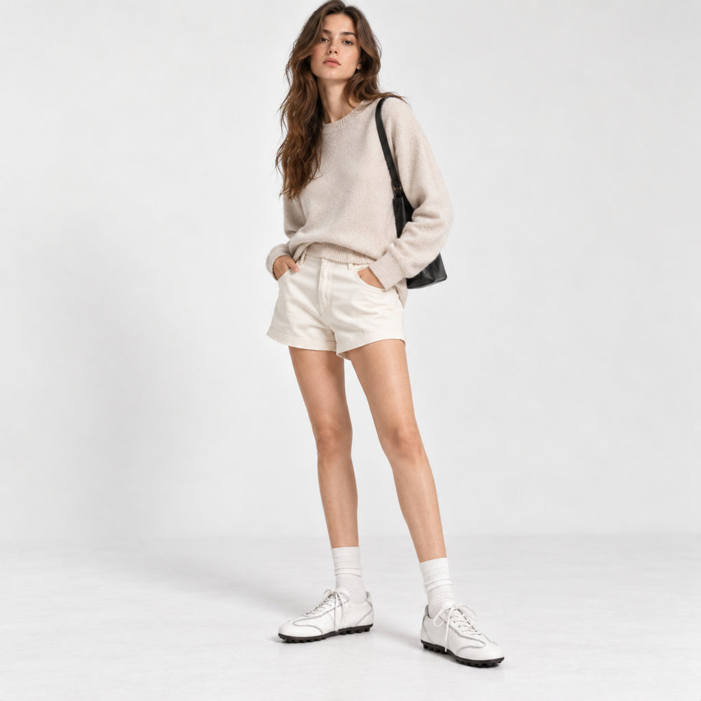 The Dual Stride White Suede Retro Sneakers