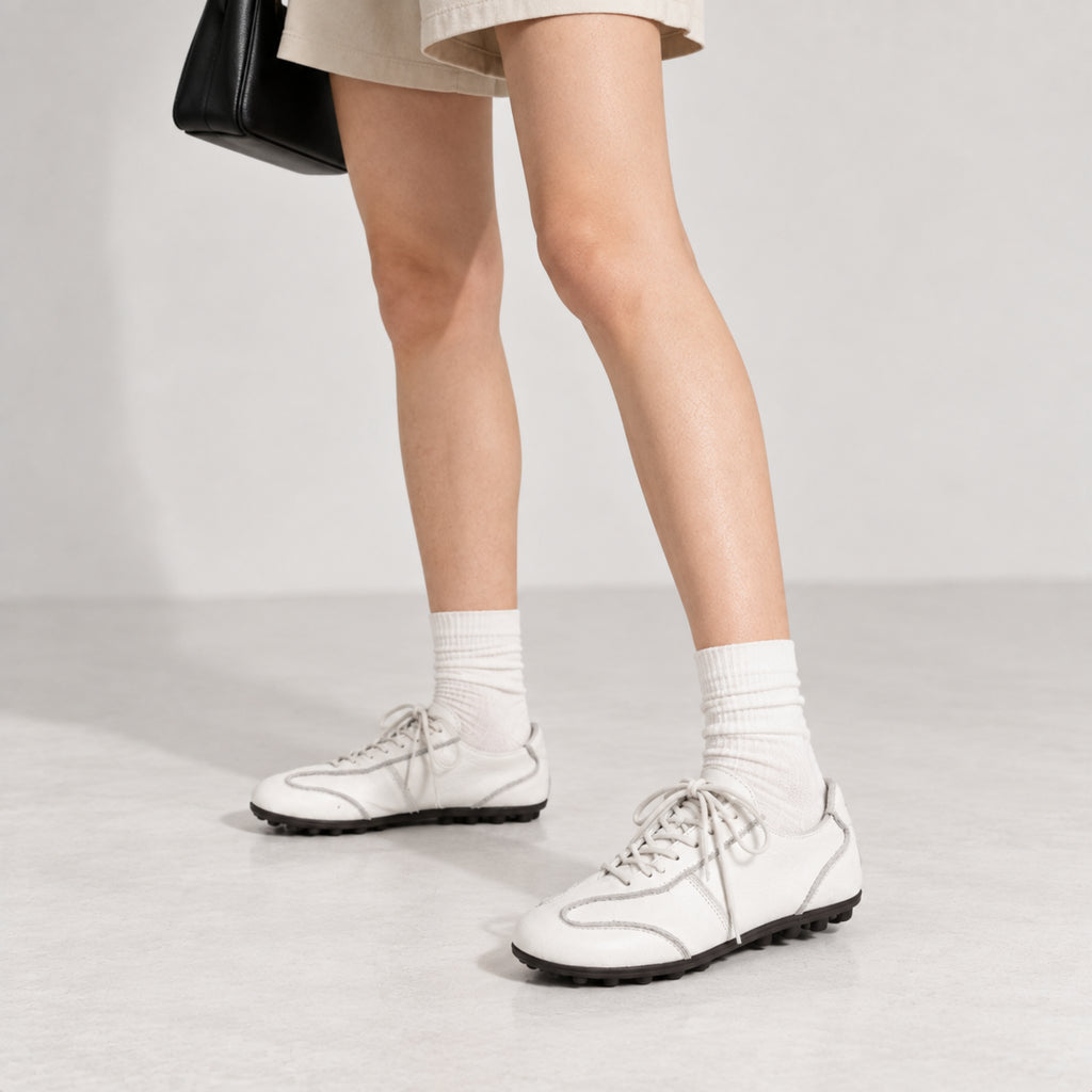 The Dual Stride White Suede Retro Sneakers