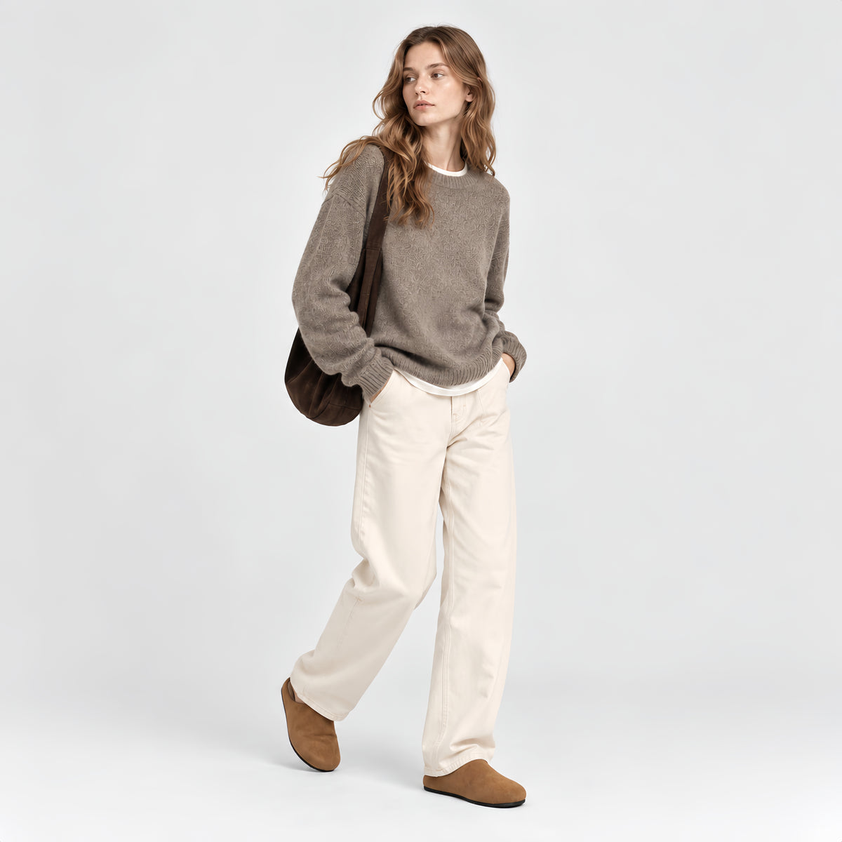 The Dual Stride Camel Brown Suede Slip-On Mules