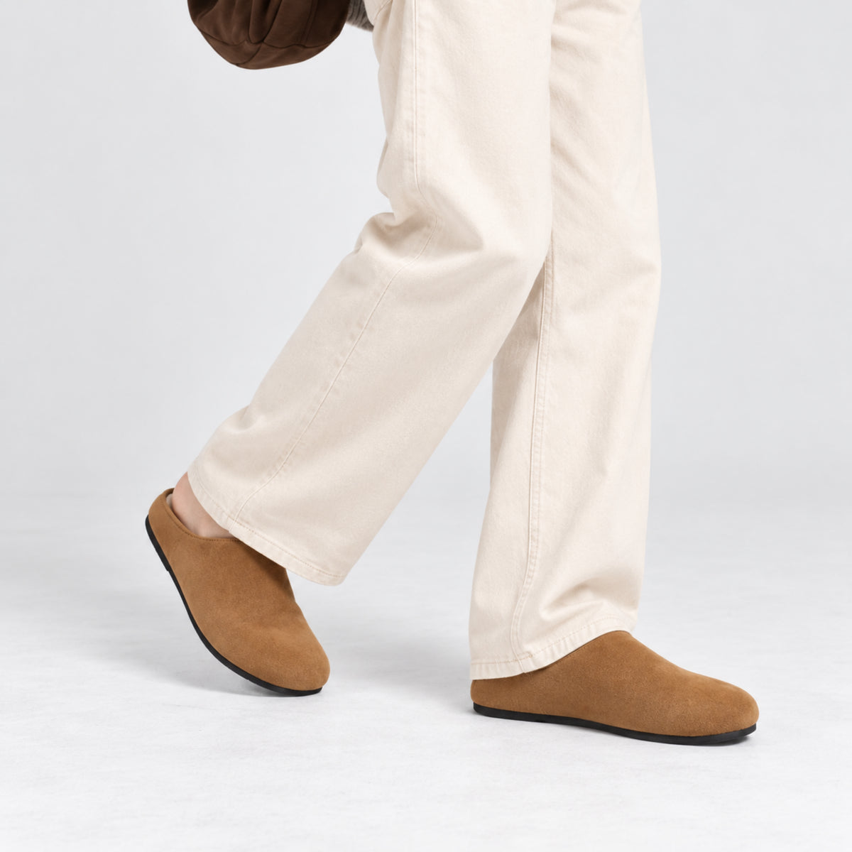 The Dual Stride Camel Brown Suede Slip-On Mules