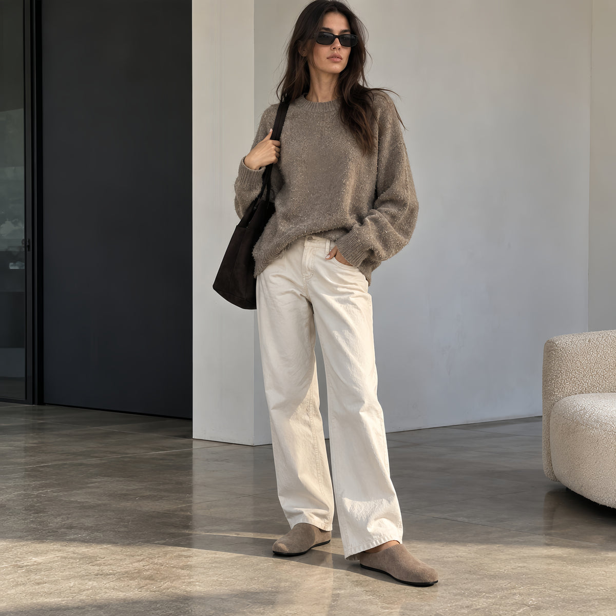 The Dual Stride Gray Suede Slip-On Mules