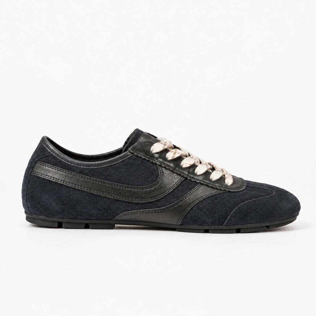 The Dual Stride Midnight Navy Retro Suede Low-Profile Sneakers