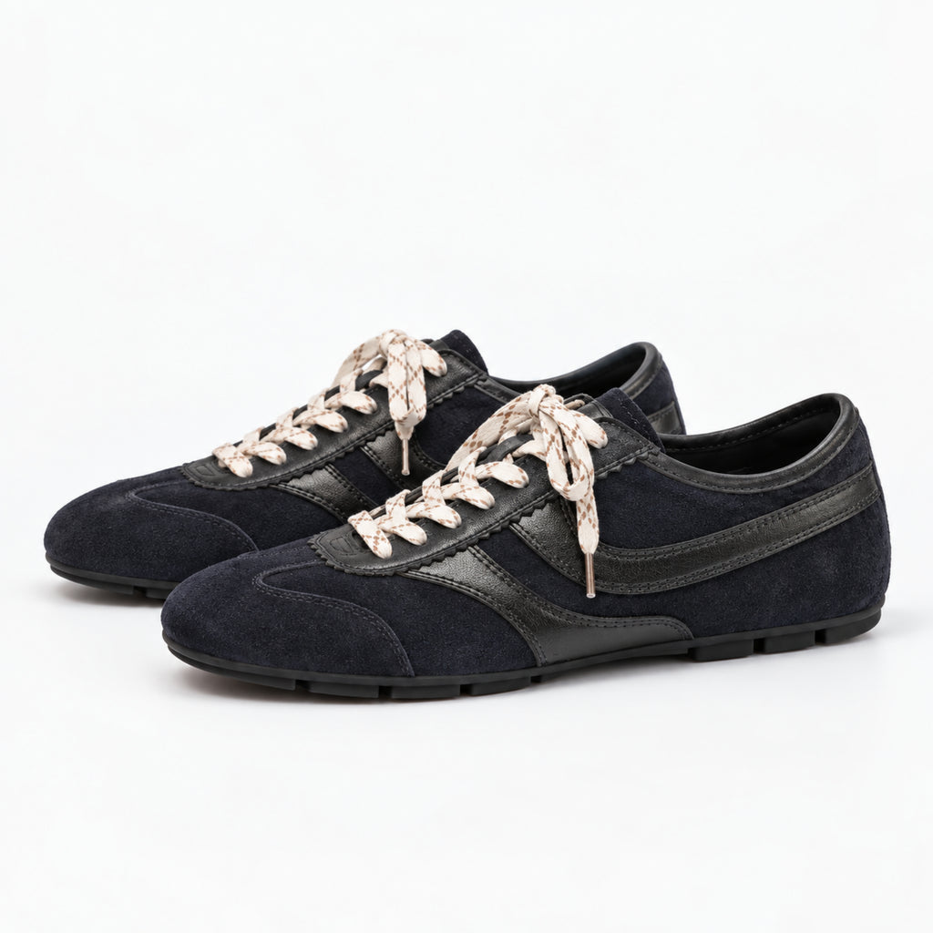 The Dual Stride Midnight Navy Retro Suede Low-Profile Sneakers