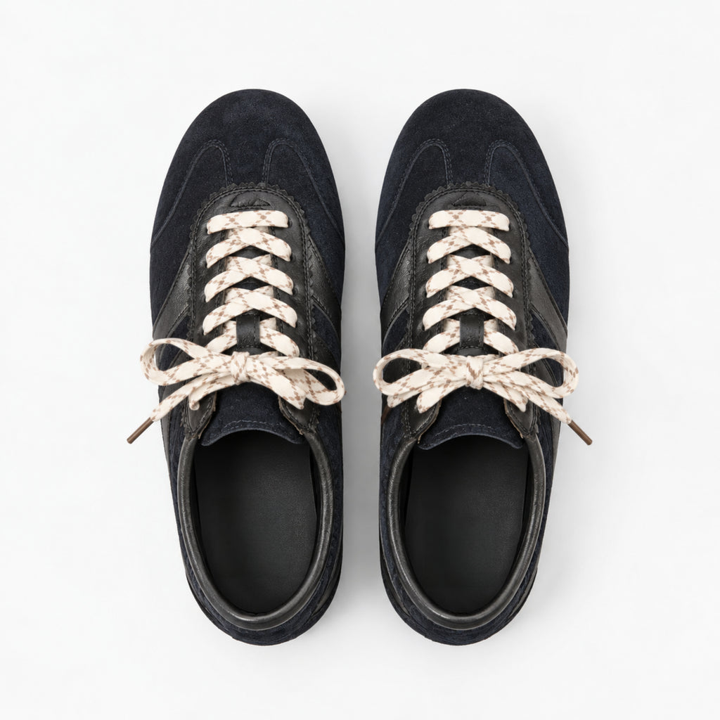The Dual Stride Midnight Navy Retro Suede Low-Profile Sneakers