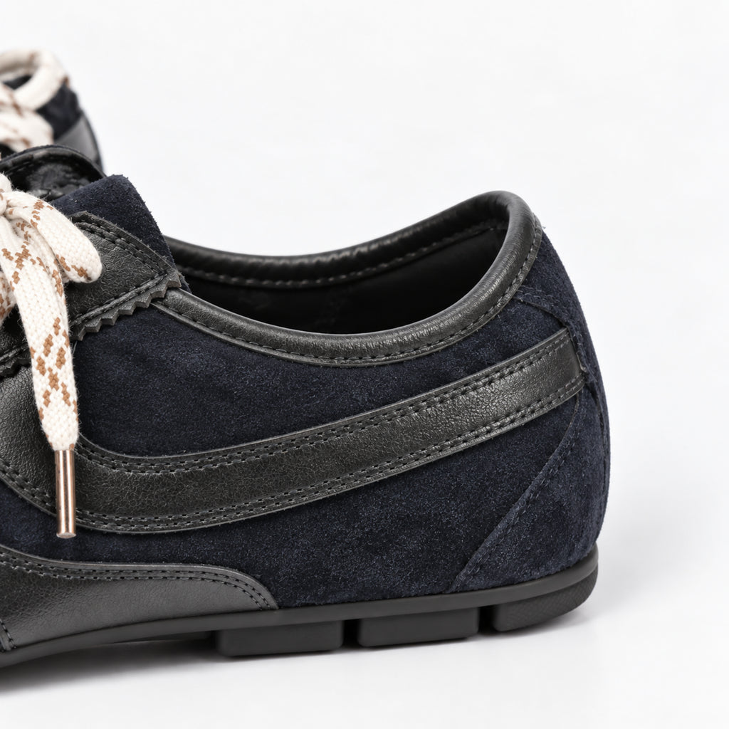 The Dual Stride Midnight Navy Retro Suede Low-Profile Sneakers