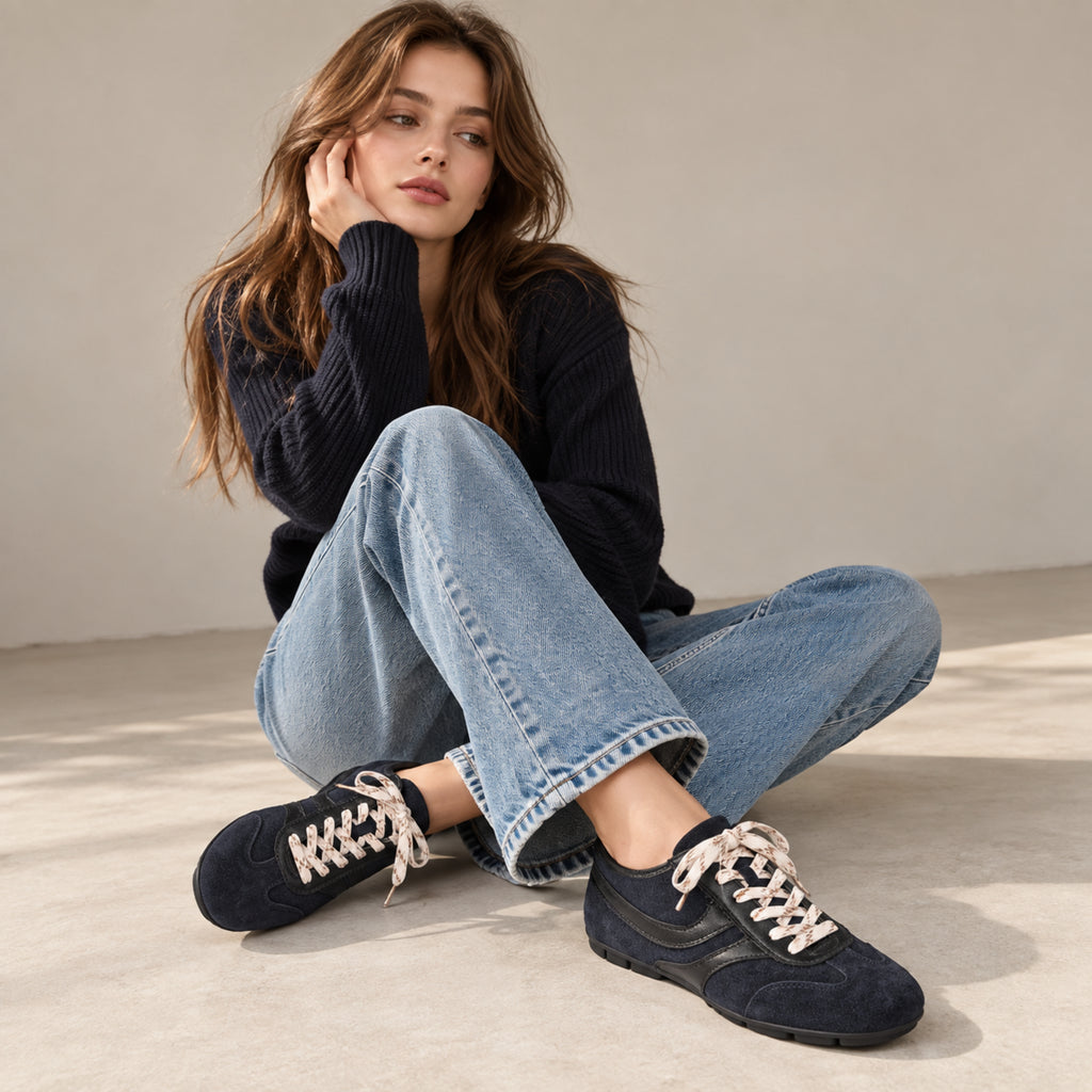 The Dual Stride Midnight Navy Retro Suede Low-Profile Sneakers