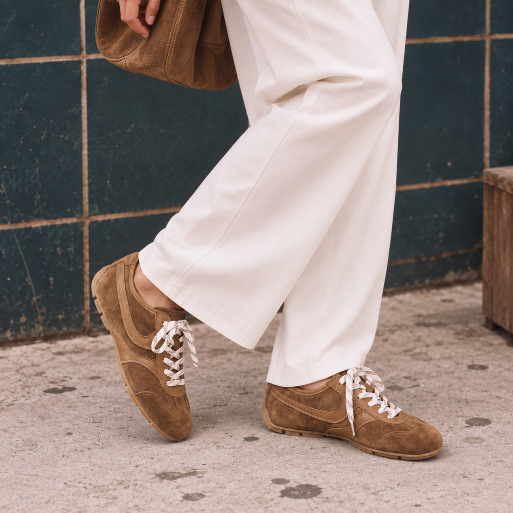 The Dual Stride Vintage Brown Suede Retro Sneakers