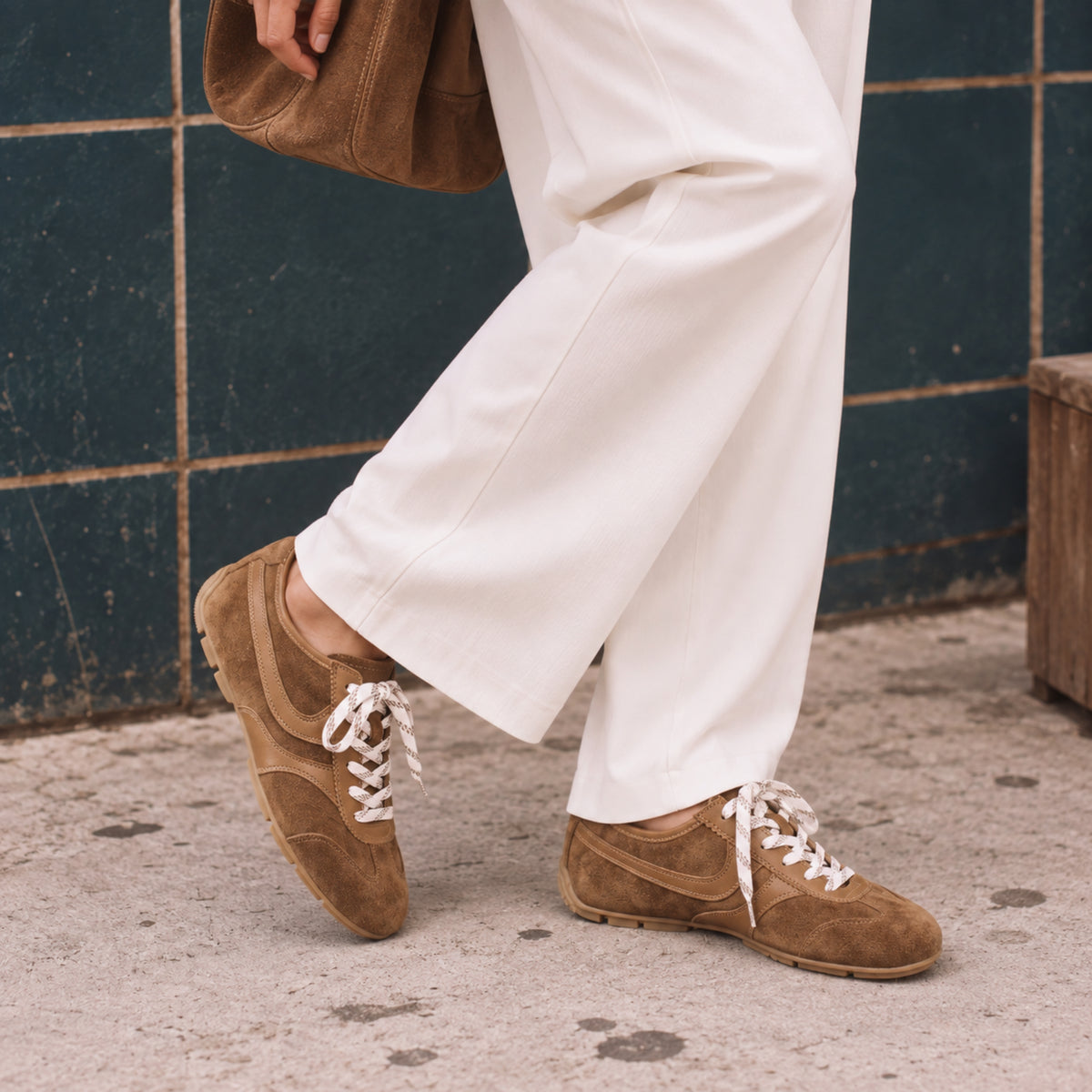 The Dual Stride Vintage Brown Suede Retro Sneakers