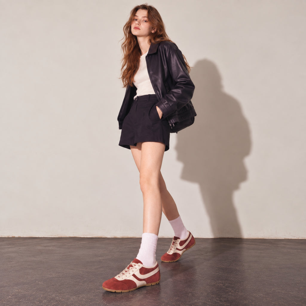 The Dual Stride Vintage Rust Red Suede Retro Sneakers