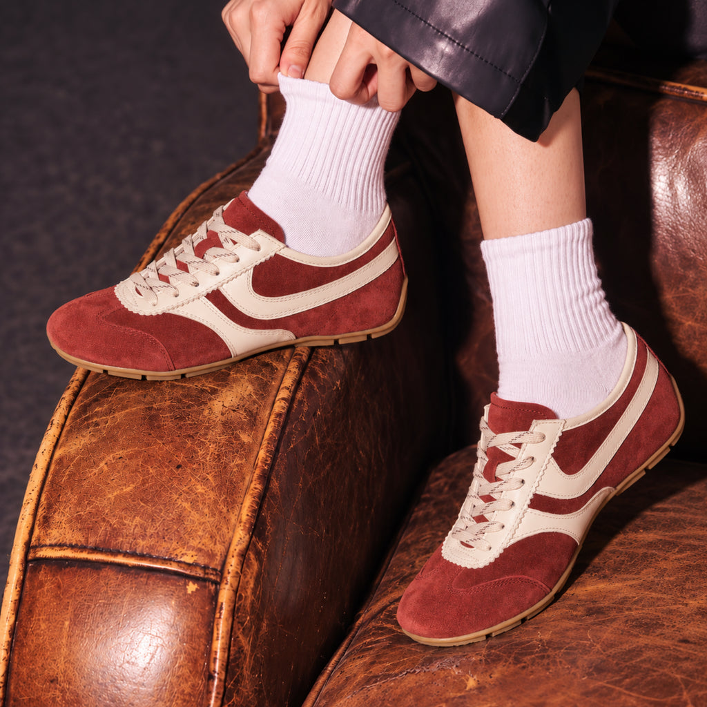 The Dual Stride Vintage Rust Red Suede Retro Sneakers