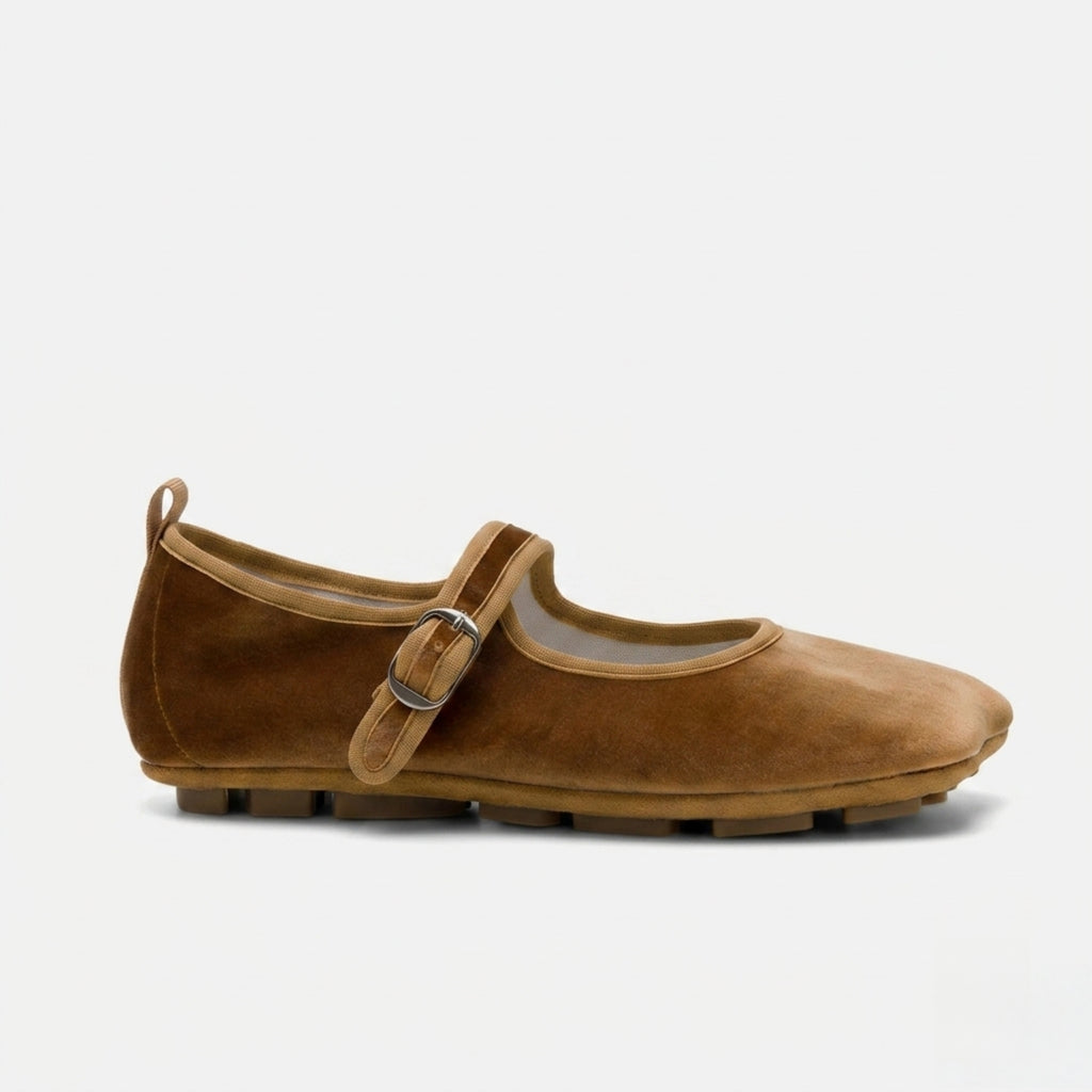 The Dual Stride Brown Square-Toe Mary Jane Ballet Flats