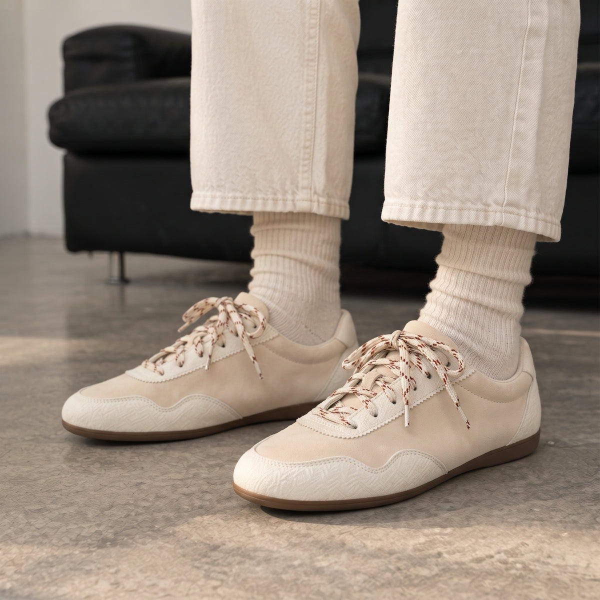 The Dual Stride white Suede Retro Sneakers