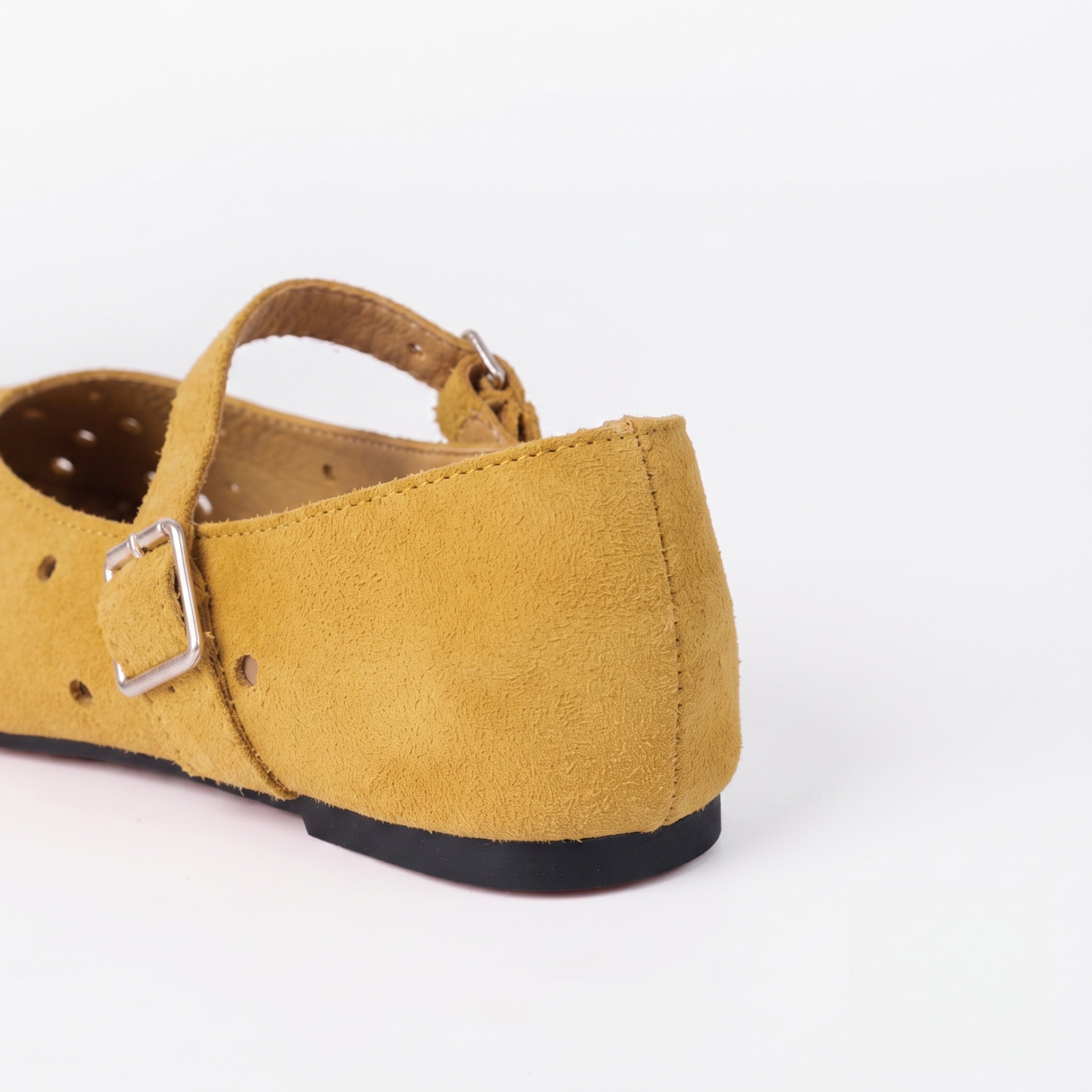 The Dual Stride  Women's Yellow Perforated Suede Mary Jane Flats