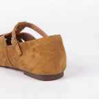The Dual Stride Brown Handcrafted Suede T-Strap Flats