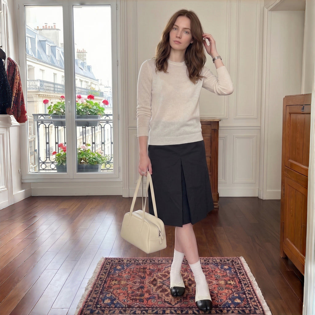 The Dual Stride Soft White Lambskin Split-Toe Flats
