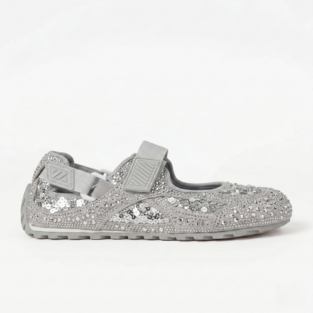 The Dual Stride Silver Rhinestone & Sequin Sporty Mary Janes