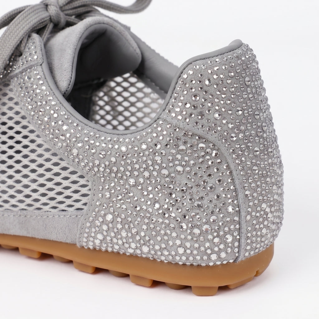 The Dual Stride Grey Sparkling Rhinestone Mesh Sneakers