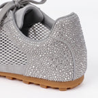 The Dual Stride Grey Sparkling Rhinestone Mesh Sneakers