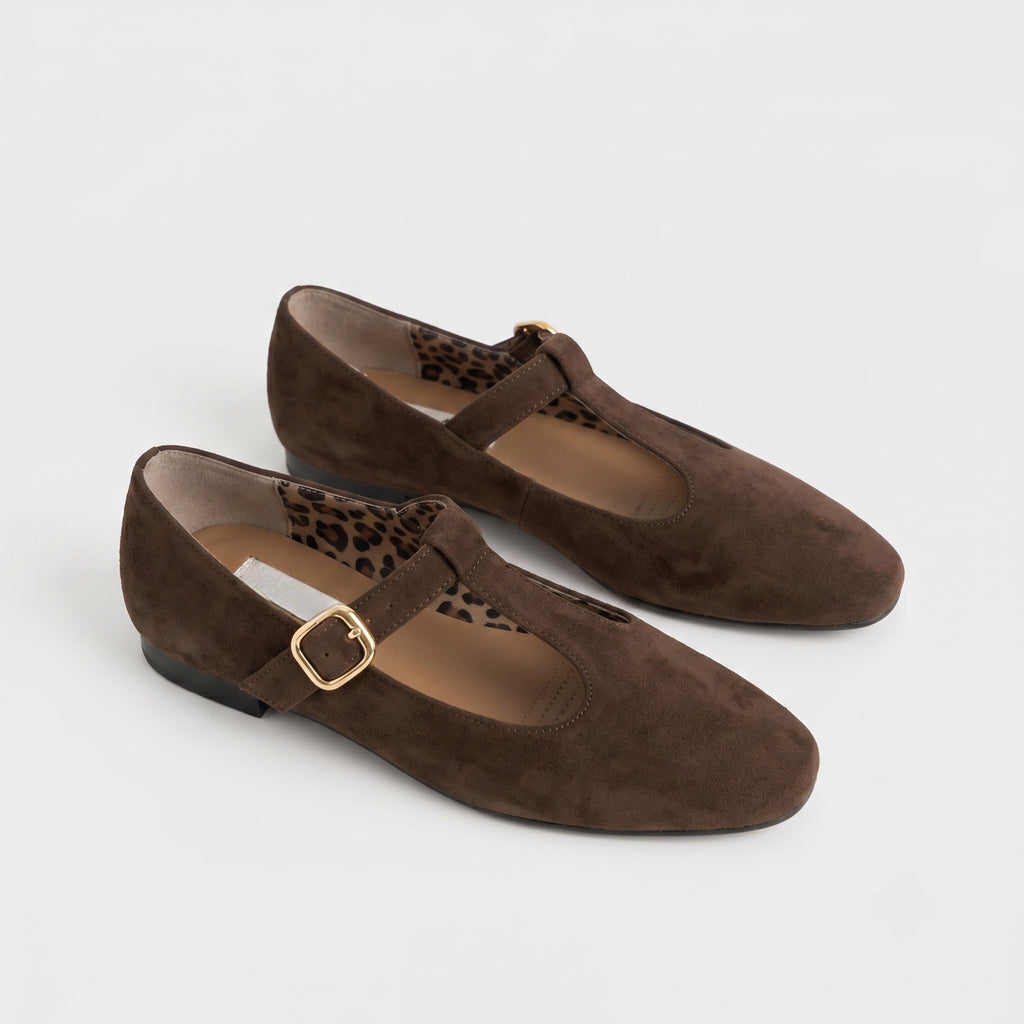 The Dual Stride Chocolate Vintage Suede T-Strap Mary Jane Shoes