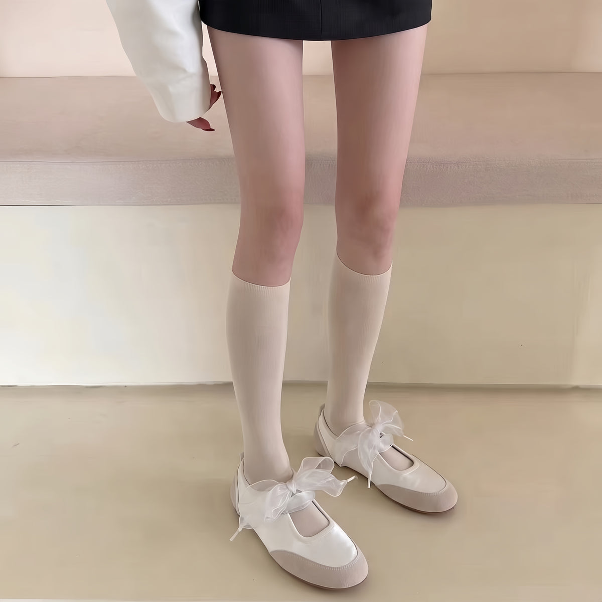 The Dual Stride Women's White Lace-up Mary Jane Flats