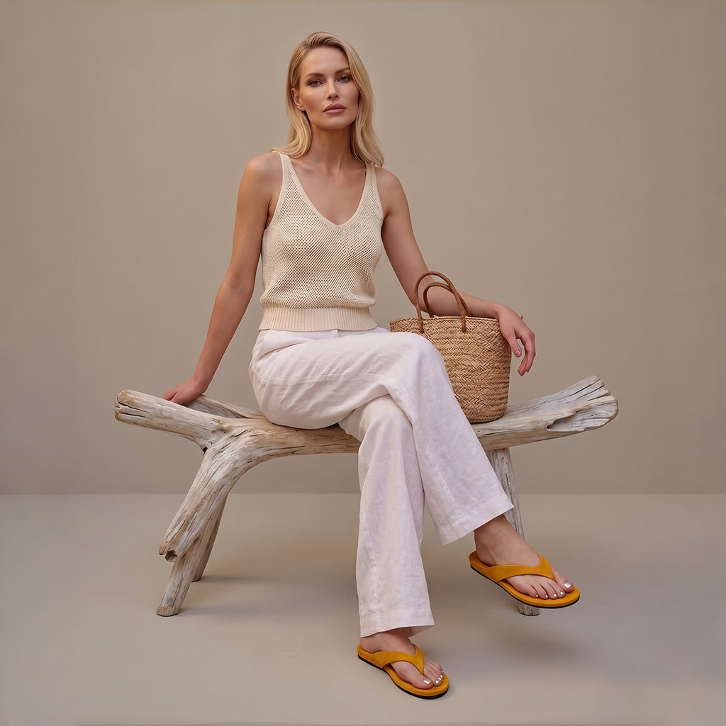 The Dual Stride Deep Yellow Premium Suede Thong Sandals