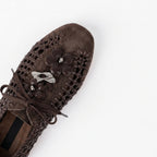 The Dual Stride Brown Open-Weave Suede Flats