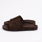 The Dual Stride Chocolate Brown Minimalist Suede Slide Sandals