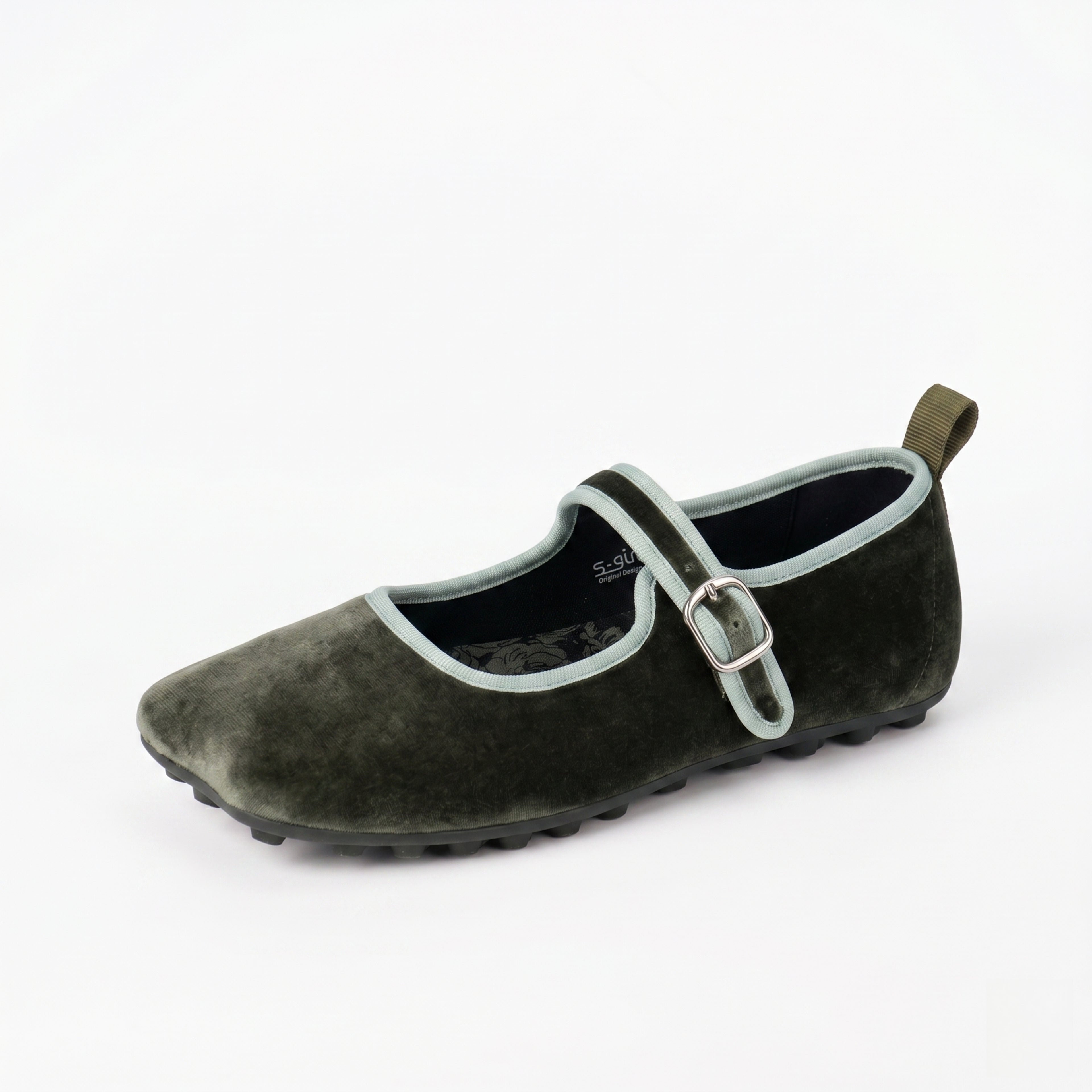 The Dual Stride Green Square-Toe Mary Jane Ballet Flats