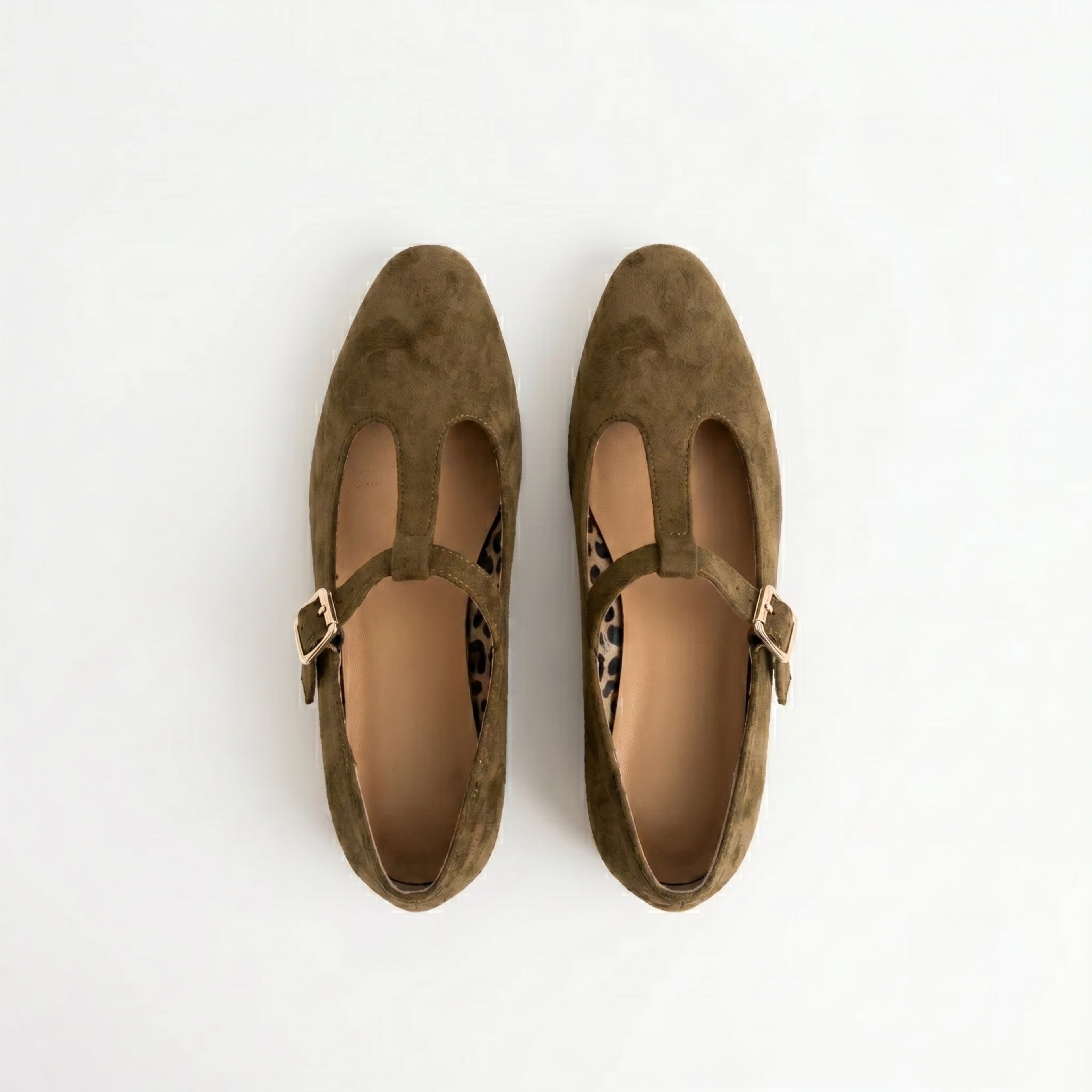 The Dual Stride Khaki Vintage Suede T-Strap Mary Jane Shoes