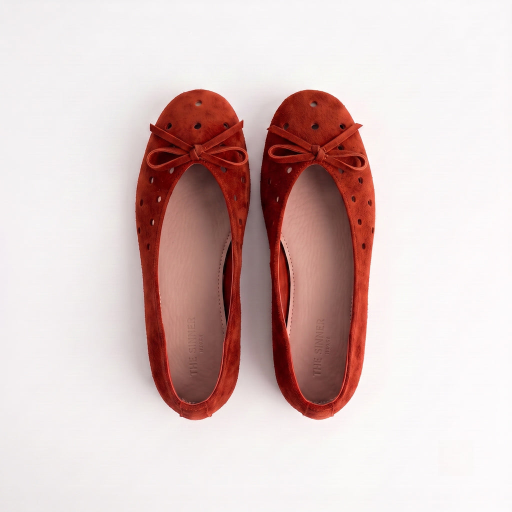 The Dual Stride Red Suede Ballet Flats