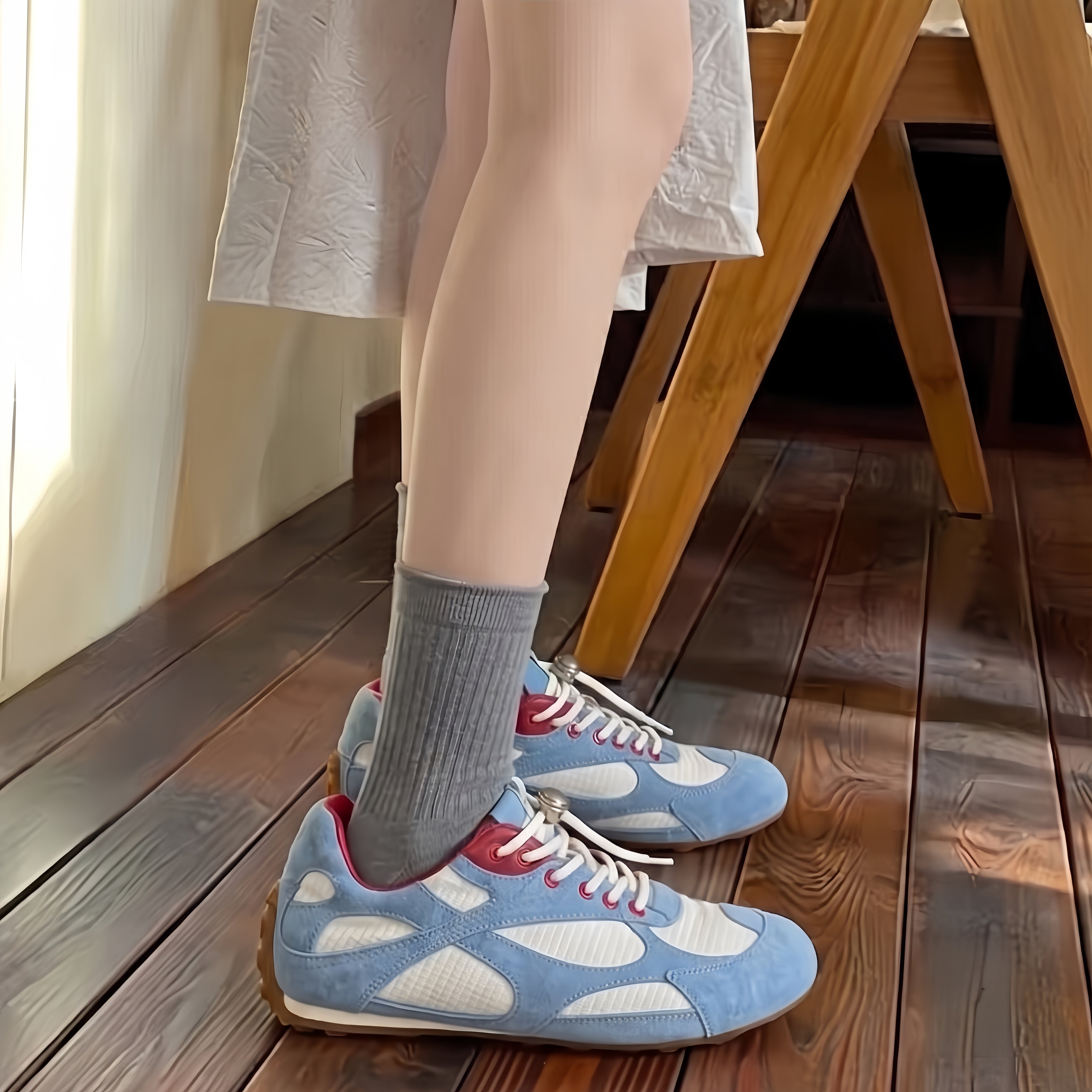 The Dual Stride Women's Sky Blue Retro Suede Casual Sneakers