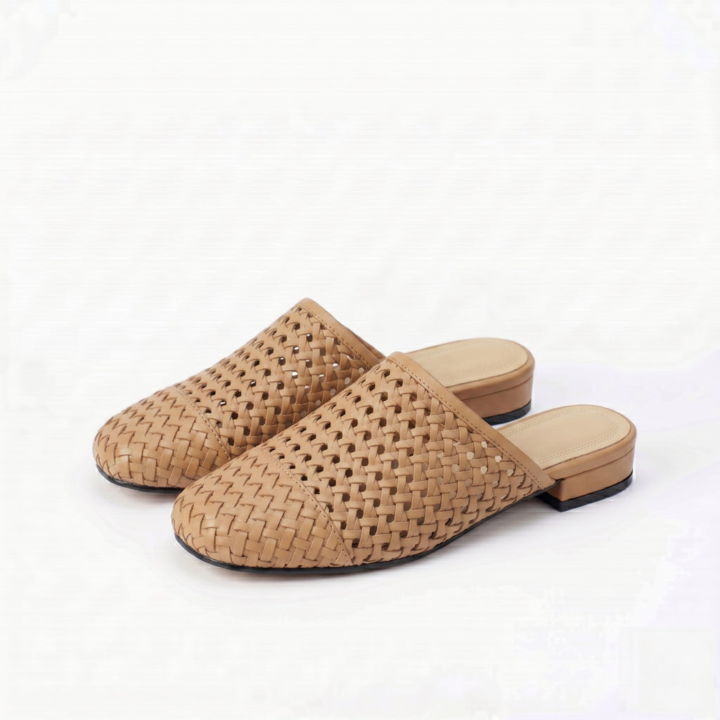 The Dual Stride Brown Woven Leather Mules