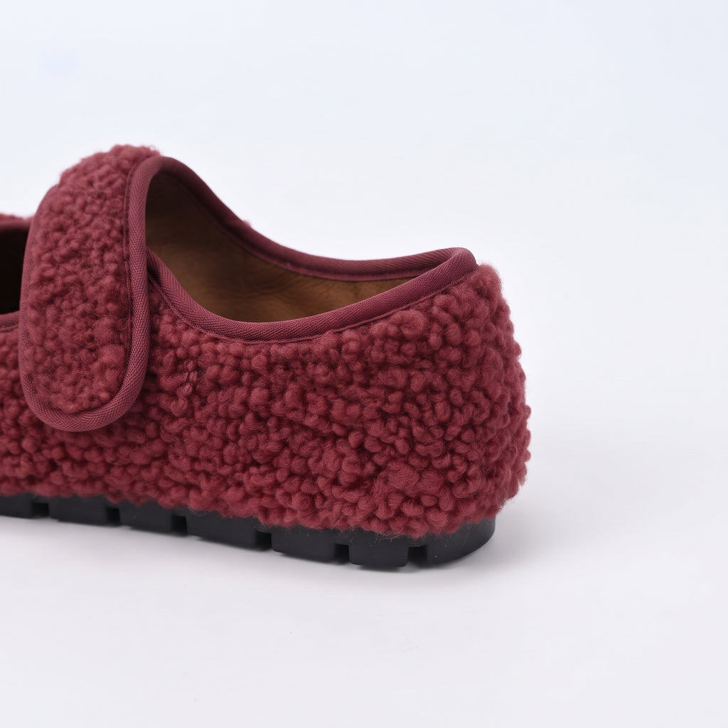The Dual Stride  Red Cozy Fleece Mary Jane Flats