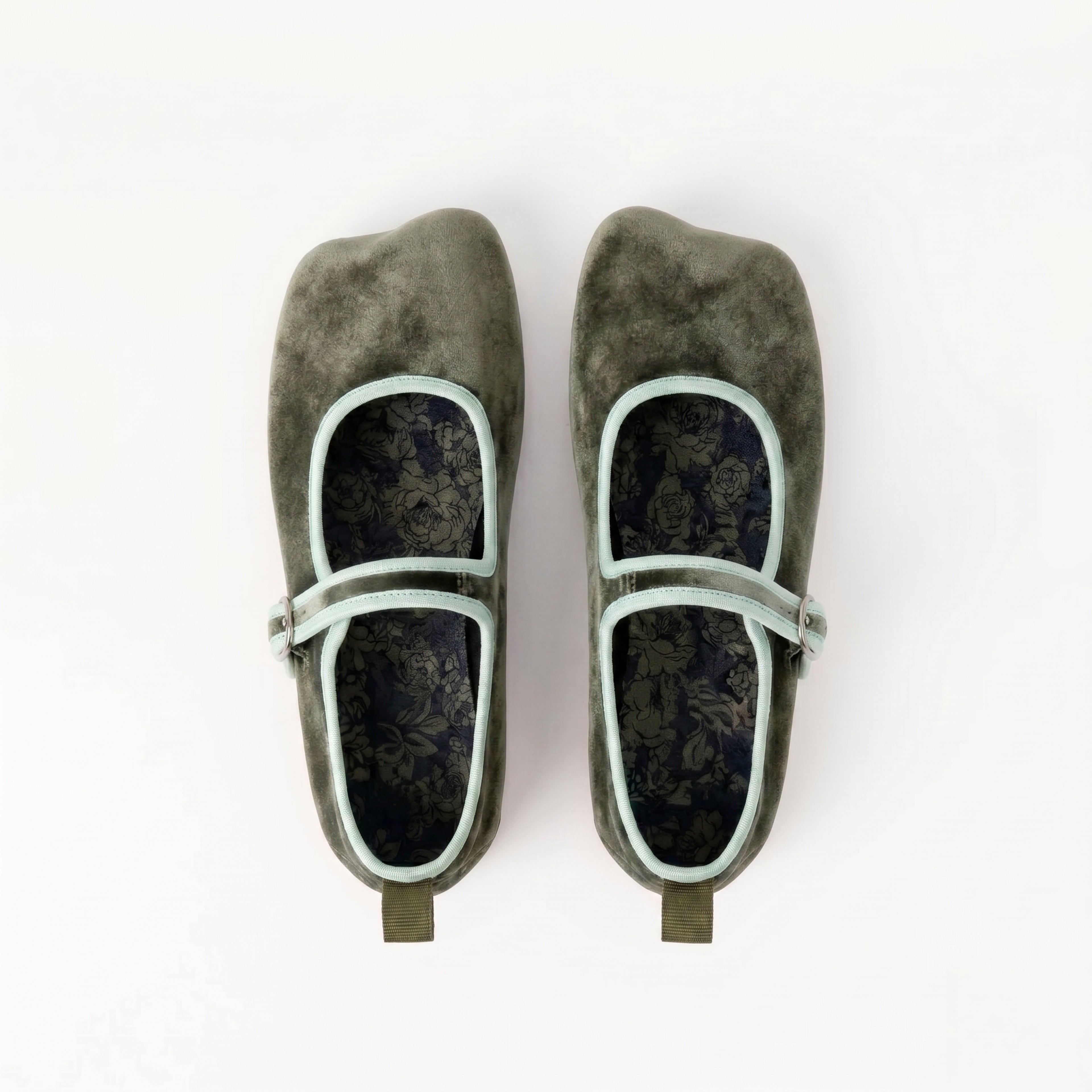 The Dual Stride Green Square-Toe Mary Jane Ballet Flats
