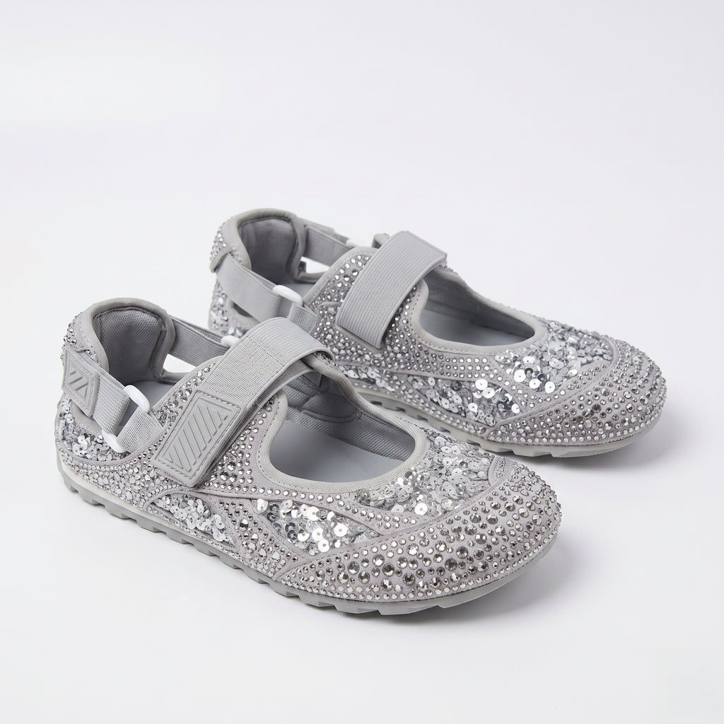 The Dual Stride Silver Rhinestone & Sequin Sporty Mary Janes
