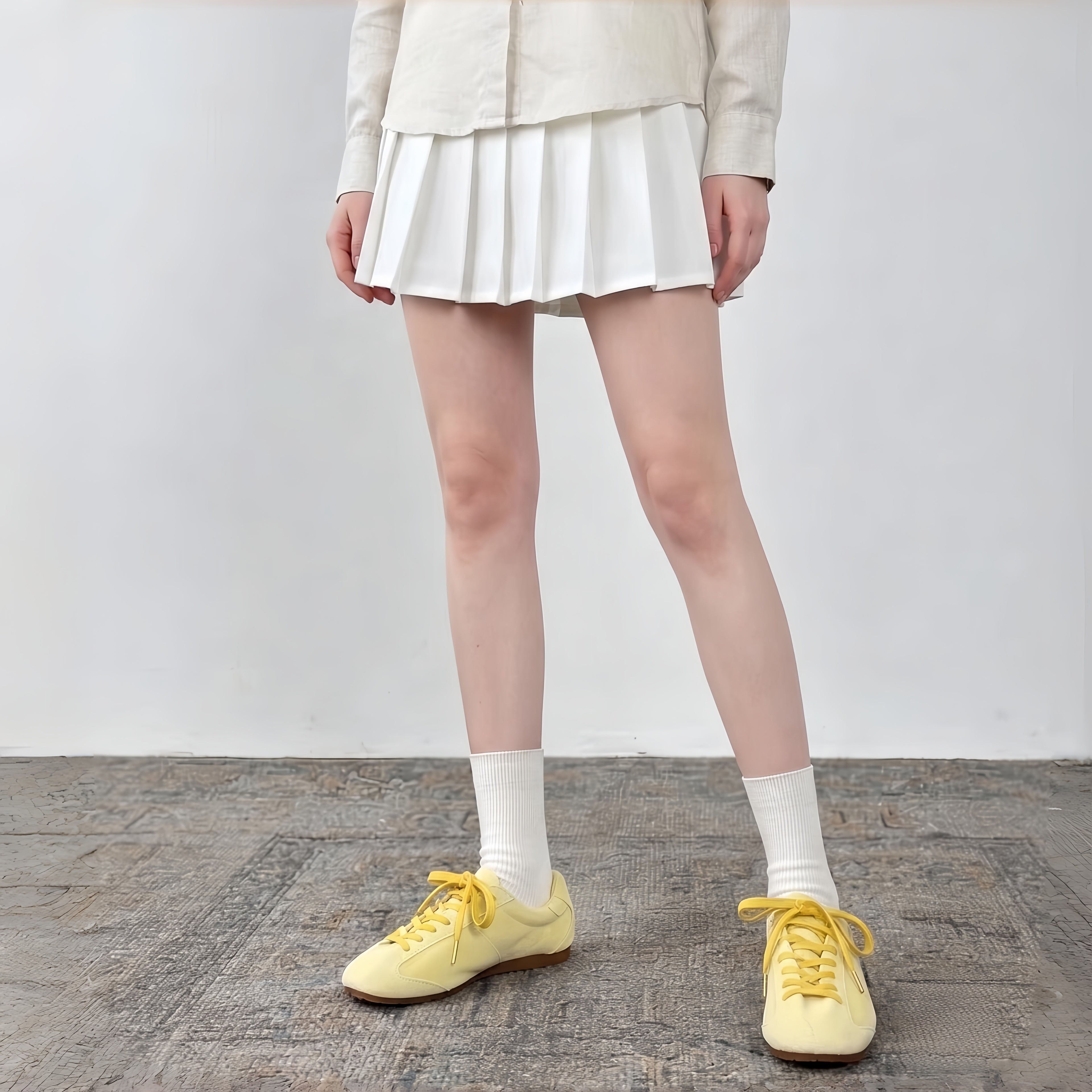 The Dual Stride Retro Light Yellow Suede Casual Sneakers