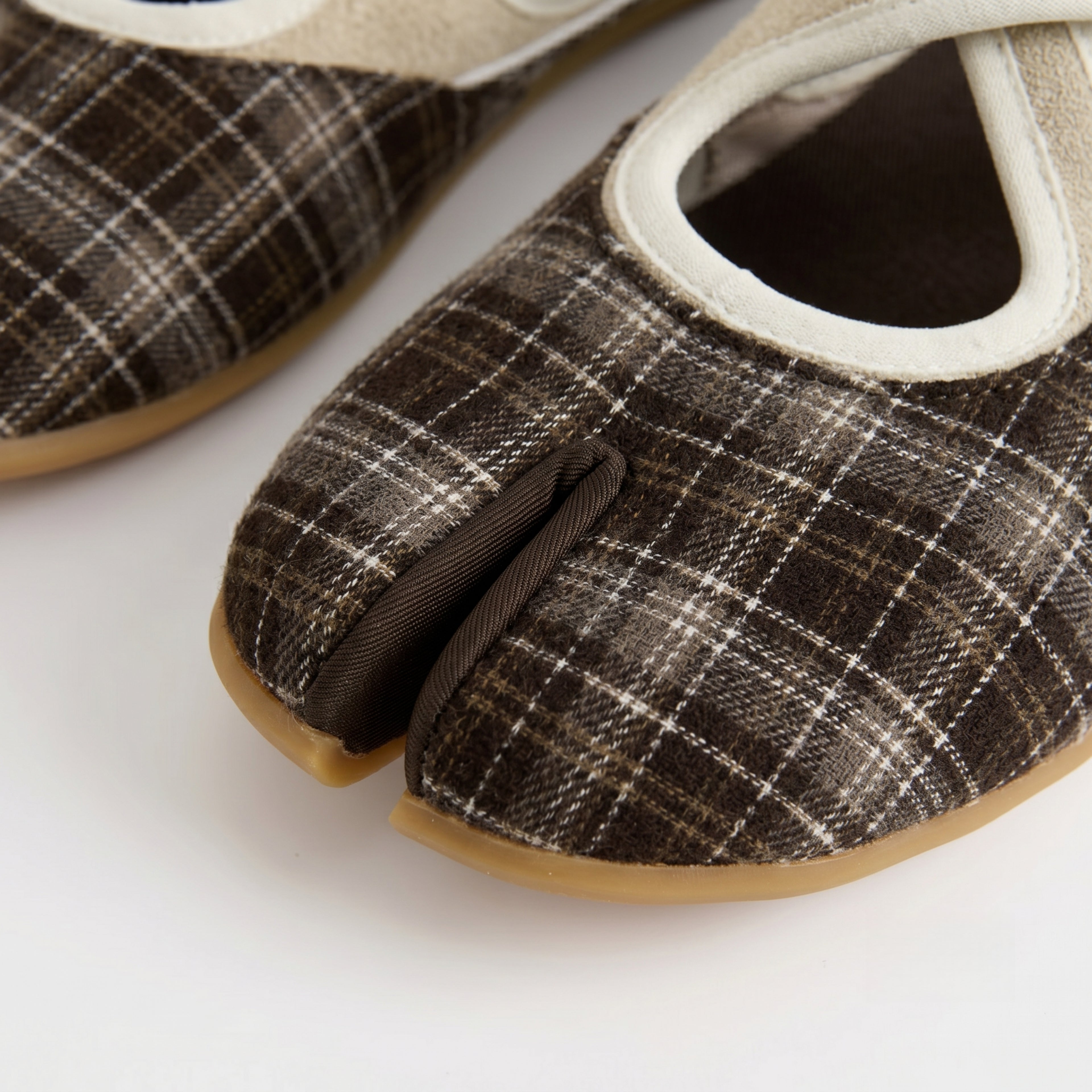 The Dual Stride Grey Vintage Plaid Tabi Mary Janes