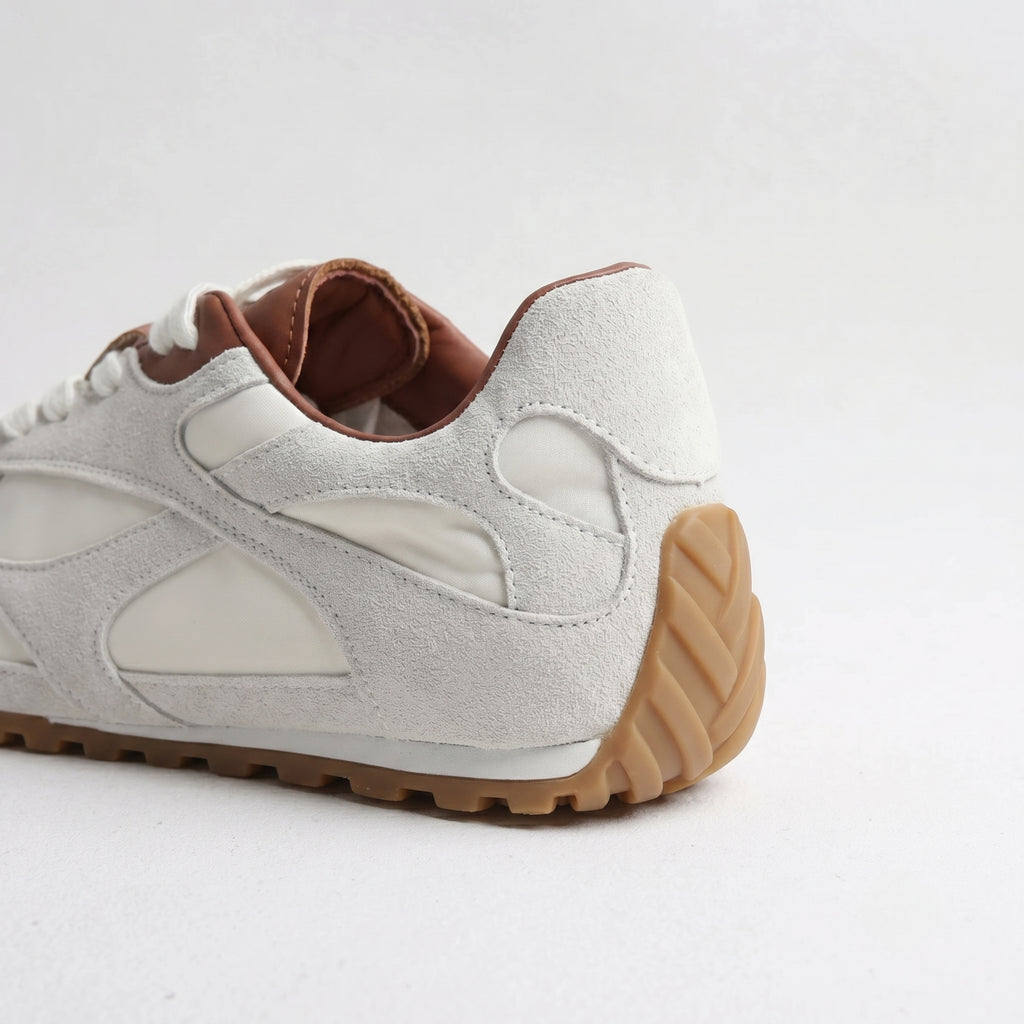 The Dual Stride Women‘s White Retro Suede Sneakers