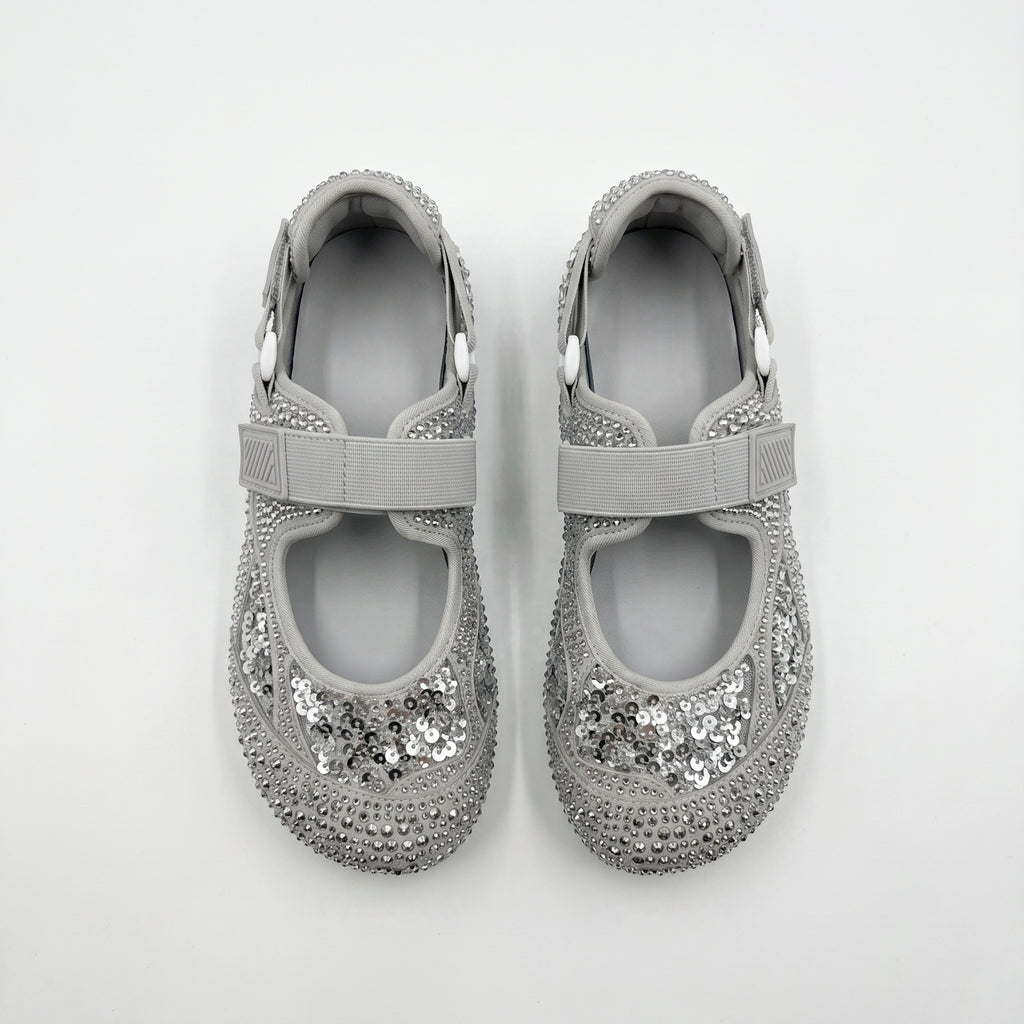 The Dual Stride Silver Rhinestone & Sequin Sporty Mary Janes