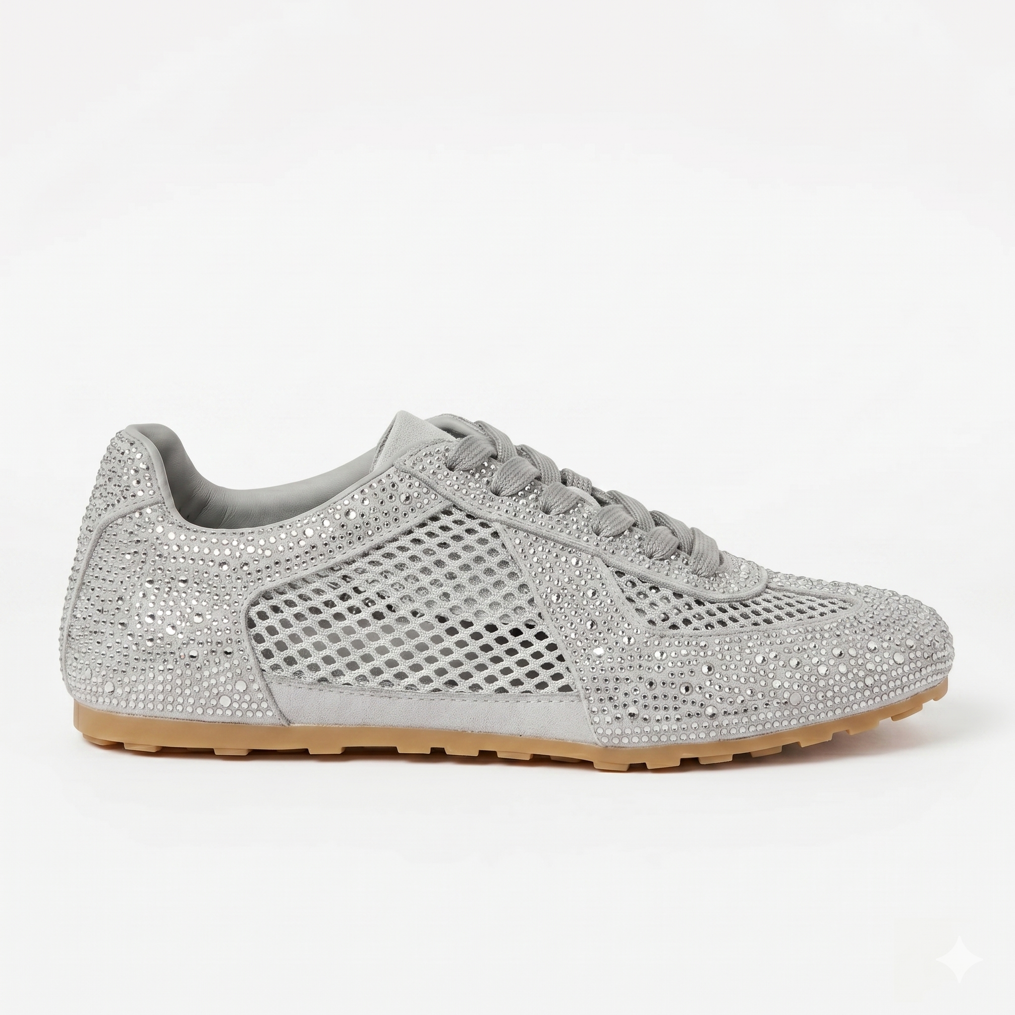 The Dual Stride Grey Sparkling Rhinestone Mesh Sneakers