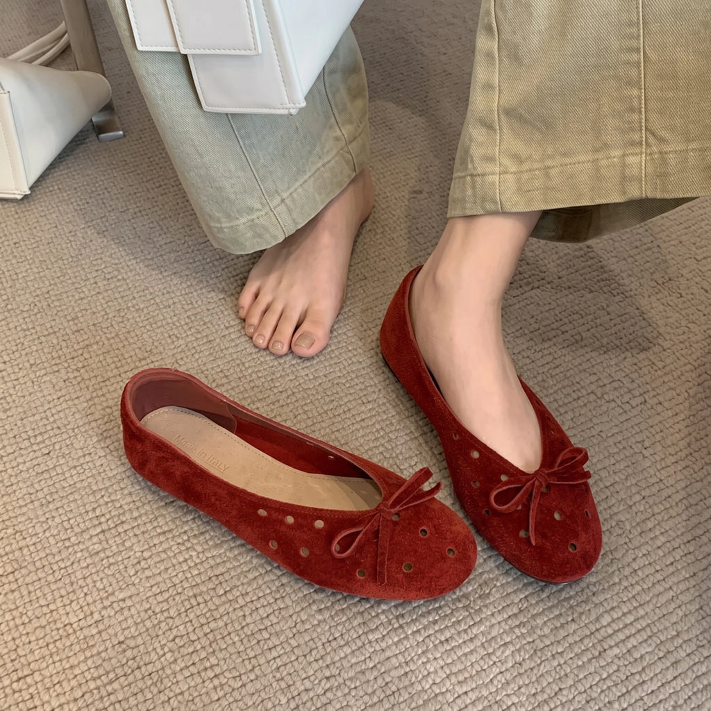 The Dual Stride Red Suede Ballet Flats