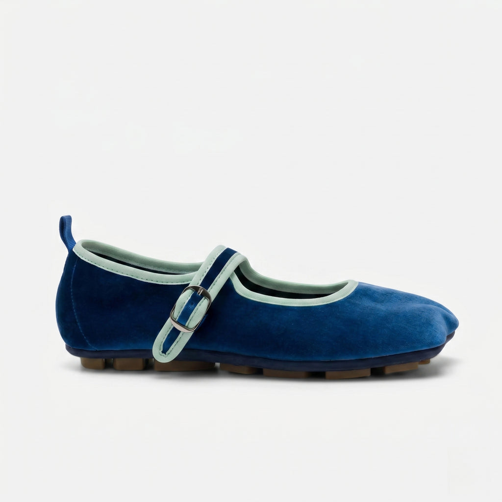 The Dual Stride Blue Square-Toe Mary Jane Ballet Flats