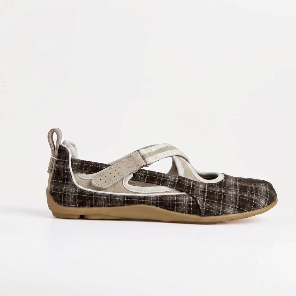 The Dual Stride Grey Vintage Plaid Tabi Mary Janes
