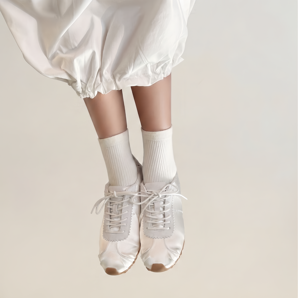 The Dual Stride Women‘s White Satin Ballet Trainers