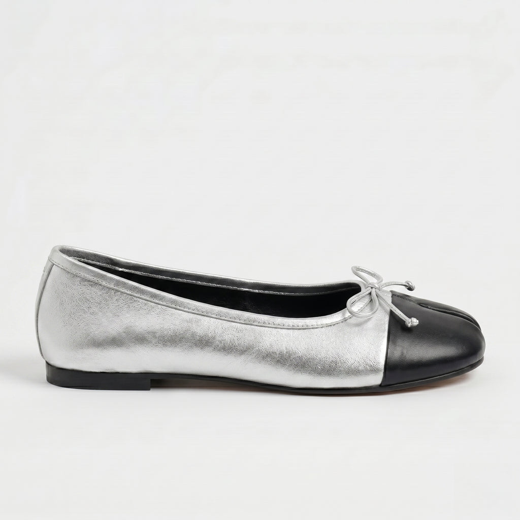 The Dual Stride Soft Silver Lambskin Split-Toe Flats