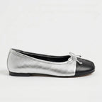 The Dual Stride Soft Silver Lambskin Split-Toe Flats