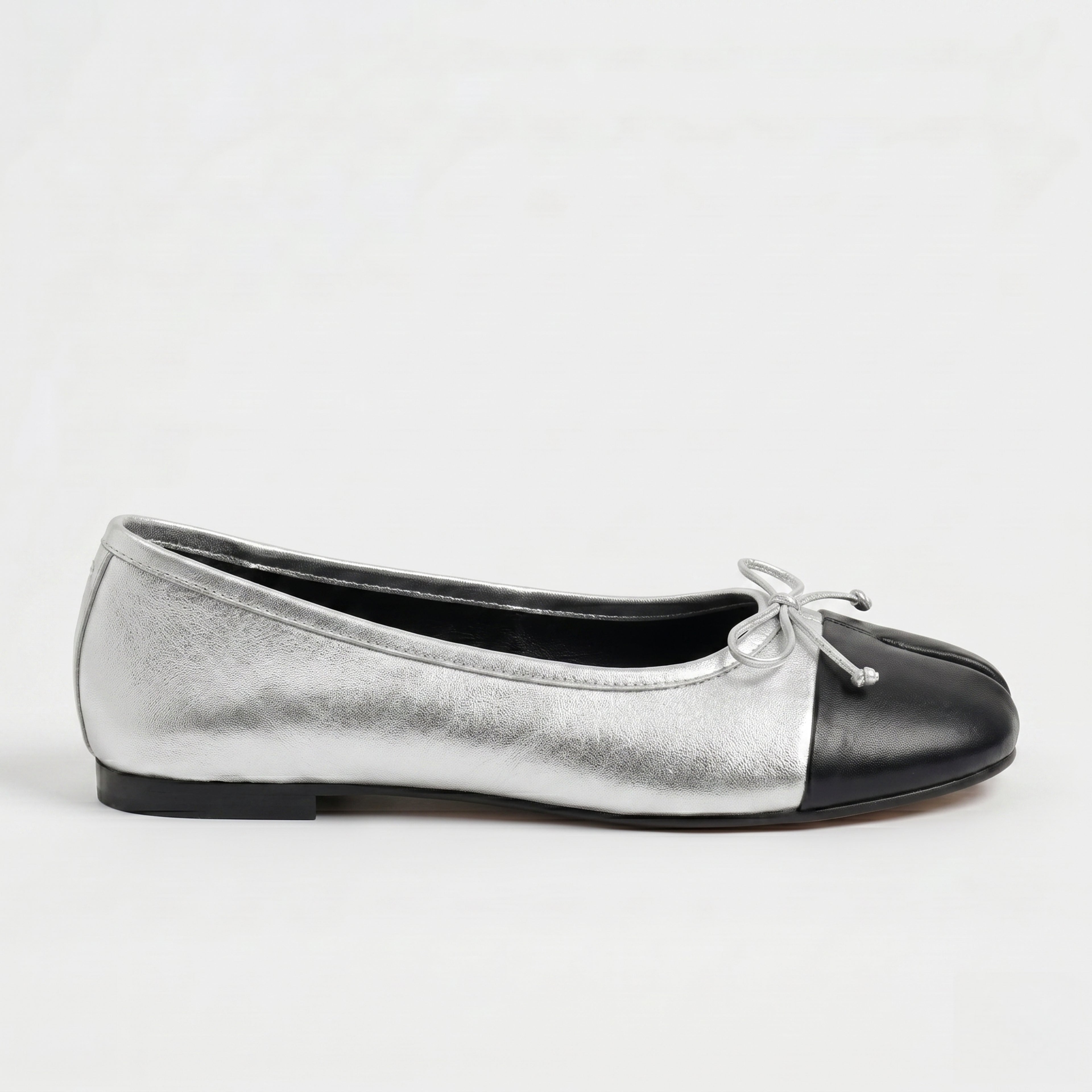 The Dual Stride Soft Silver Lambskin Split-Toe Flats