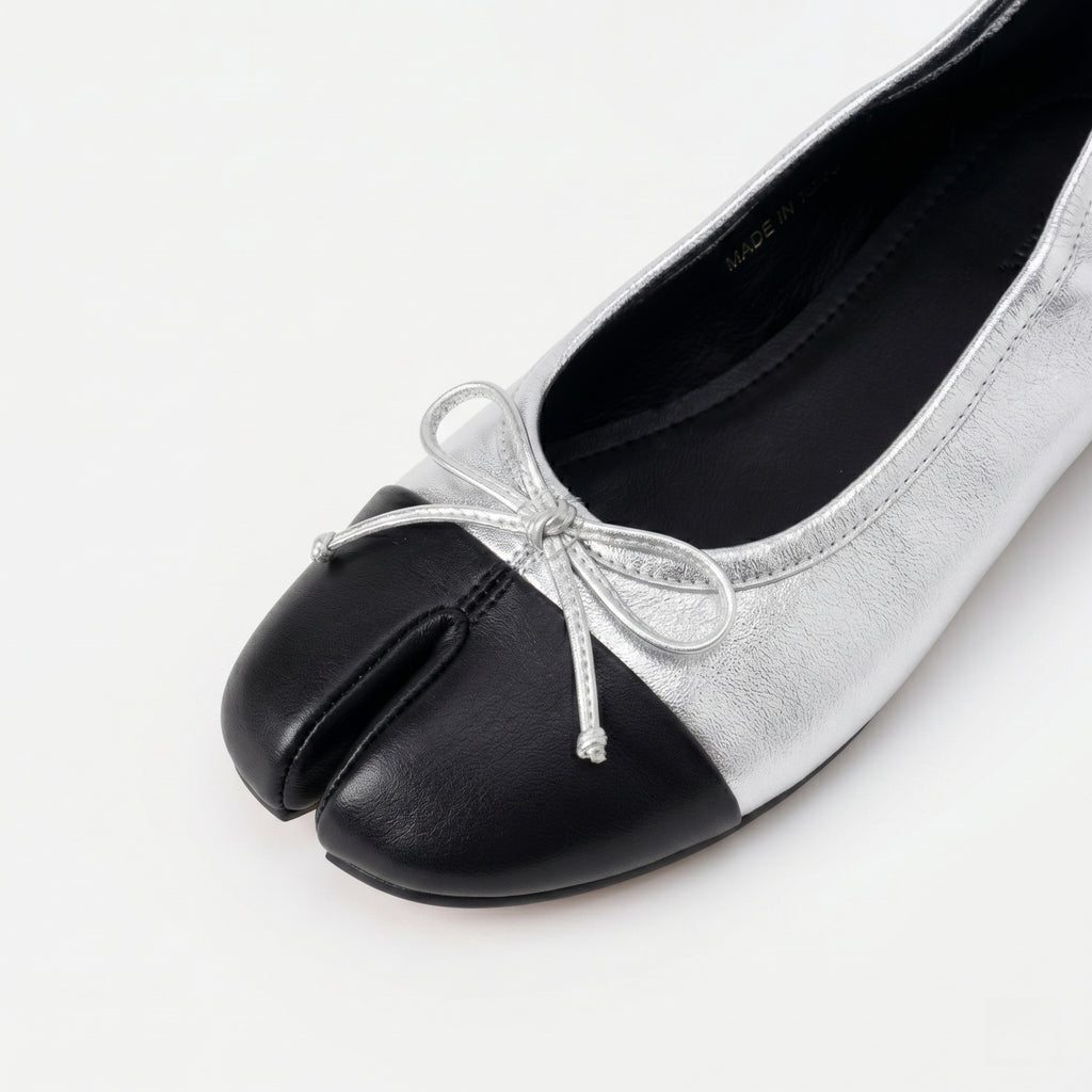 The Dual Stride Soft Silver Lambskin Split-Toe Flats